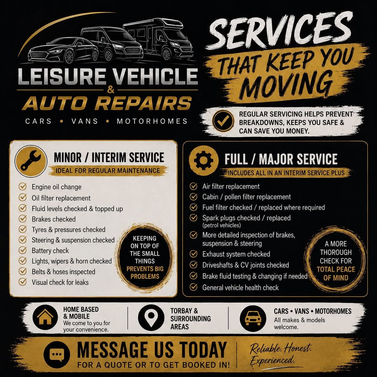 Leisure Vehicle & Auto Repairs minor and full service information