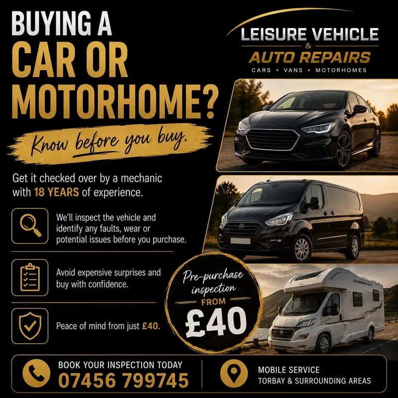 Pre-purchase inspection offer for cars, vans and motorhomes